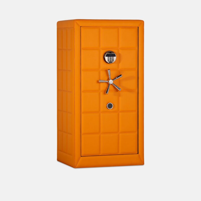 WS0131-01001 (3) 8-Rotor Bio-metric Watch Winder Safe in Quilted Orange Microfiber Leather